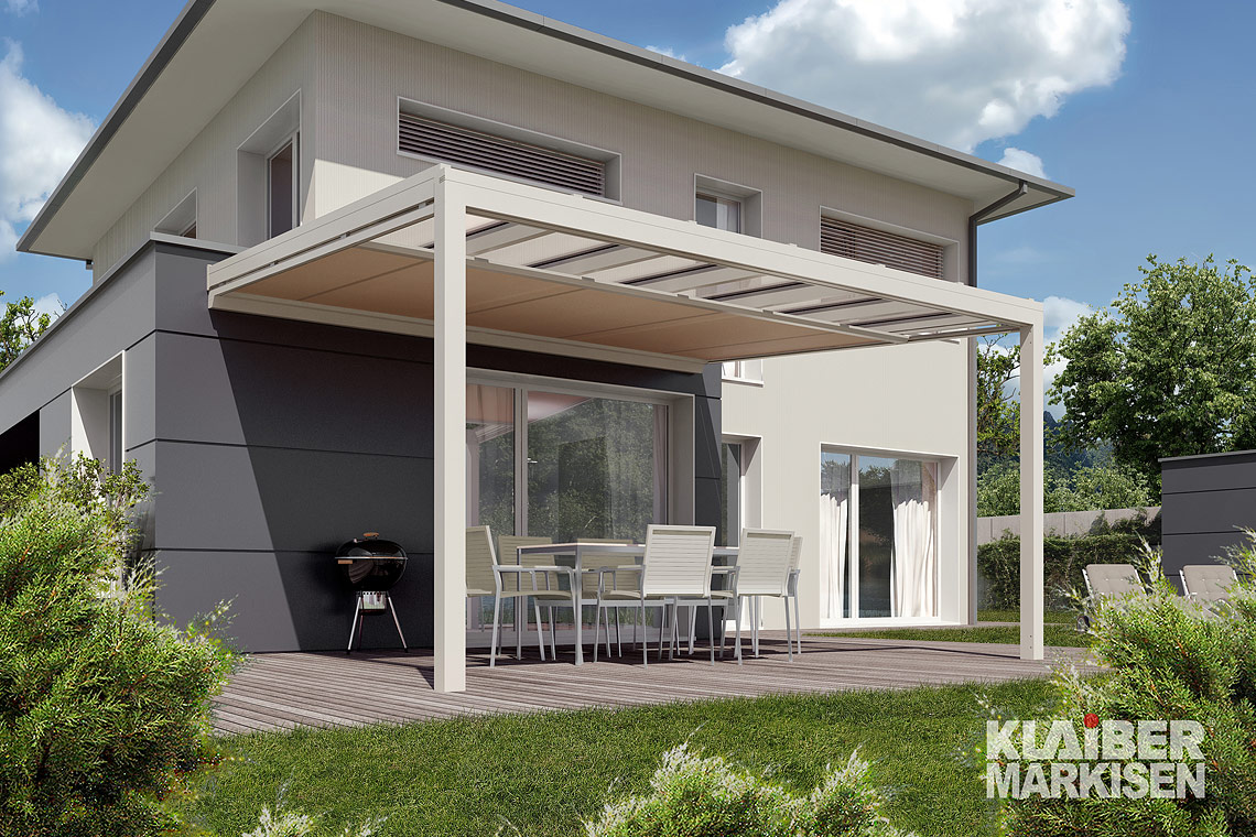 Terrassendach aus Glas mit Unterglasmarkise